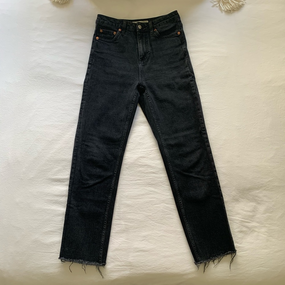 Moto Straight Cropped Jeans - Distressed Black